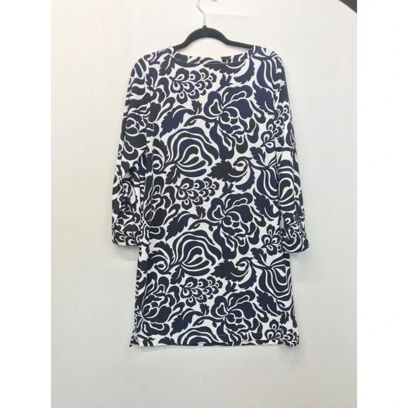 LOFT Shift Dress Women's Size M Long Sleeve Black White Navy Floral - Picture 7 of 8